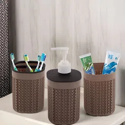 Aura Brown 3 piece Solid Plastic Bath Accessories Set-image-65
