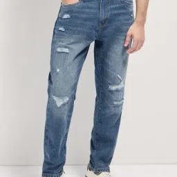 The Bear House Blue Cotton Relaxed Fit Distressed Jeans-image-22