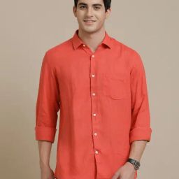 Linen Club Red Contemporary Fit Linen Shirt-image-51