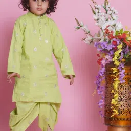 Little Bansi Boys Green Embellished Full Sleeves Kurta with Dhoti-image-29