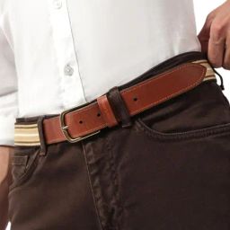 Simon Carter Beige Leather Striped Casual Belt for Men-22
