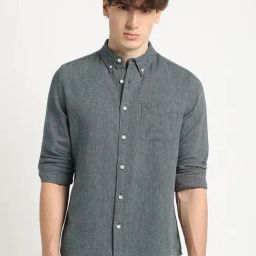 The Bear House Grey Cotton Slim Fit Texture Shirt-image-31