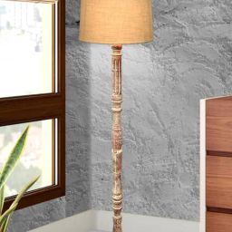 Homesake Rustic Walnut Brown Floor Lamp with Roman Voyage Shade & Tray End Table-30