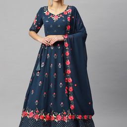 SHUBHKALA Embroidered Sequinned Semi-Stitched Lehenga & Blouse With Dupatta-image-80