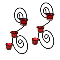 Hosley Antique Bronze Decorative Wall Sconce with Red Glass and Free Tealights Set of - 2-image-53