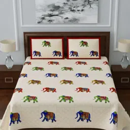 Living Roots Multicolor Jaipuri Printed Cotton Bed Sheet with 2 Pillow Cover-image-60