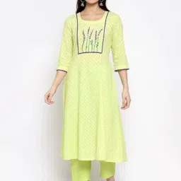 DART STUDIO Yellow Cotton Embroidered A Line Kurta-83