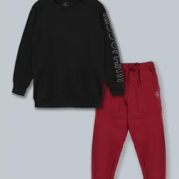 Kiddopanti Kids Black & Maroon Printed Full Sleeves Sweatshirt Set-image-28
