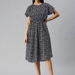 SHOWOFF Navy Printed A Line Dress-image-35