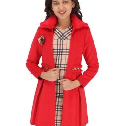 Cutecumber Kids Red & Beige Checks Full Sleeves Dress with Jacket-image-10