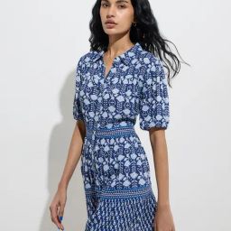 Bombay Paisley by Westside Indigo Floral Patterned Shirt Dress-image-97