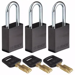 BRADY Lockout Padlock Keyed Alike Aluminum Std Body Size Steel Std Black, 55JY27 (Pack of 3)-picture-20