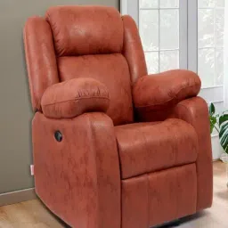 Duroflex Avalon E Suede Desert Orange Wood 1 Seater Electric Powered Recliner Sofa with USB Port-picture-15