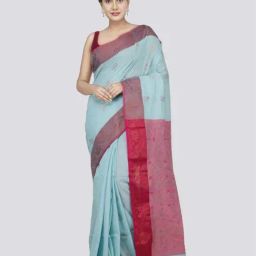 Pinkloom Blue & Red Cotton Woven Saree With Unstitched Blouse-picture-19