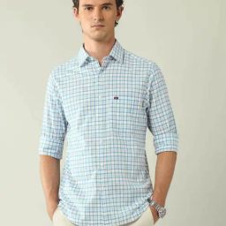 Ad By Arvind Blue Cotton Slim Fit Checks Shirt-image-88
