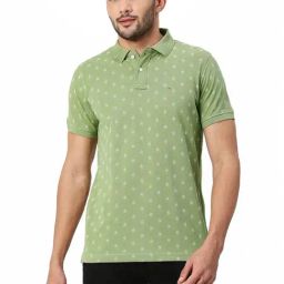 Basics Green Muscle Fit Printed Polo T-Shirt-image-75