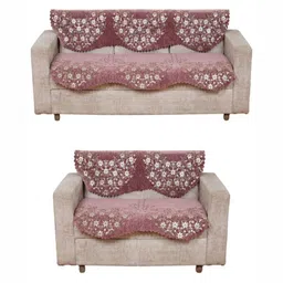Fashion Throw Pink & White Printed Jacquard 4 Piece Sofa Cover-image-56