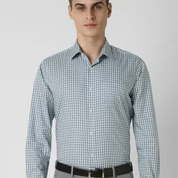 Van Heusen Men Spread Collar Micro Checked Cotton Formal Shirt-image-97