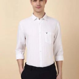 Allen Solly White Cotton Slim Fit Striped Shirt-image-84