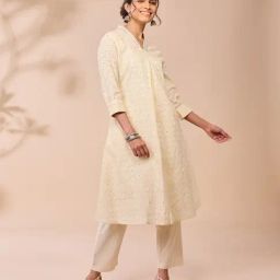 Daali Off White Cotton Regular Fit Embroidered Kurta-image-37