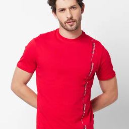 Kenneth Cole New York Dark Red Slim Fit Logo Print Cotton T-Shirt-image-36