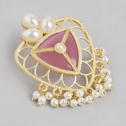 Anouk Gold Plated Artificial Stones Studded & Beaded Geometric Drop Earrings image 4