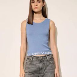 Only Blue Cotton Slim Fit Tank Top-picture-7