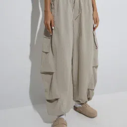Nuon by Westside Beige Mid-Rise Harem Pants-image-6