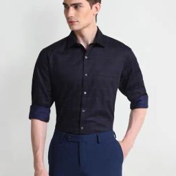 Arrow Navy Cotton Regular Fit Checks Shirt-image-58