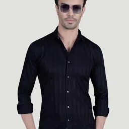 ALMATY Bruno Navy Blue Cotton Striped Shirt-picture-0