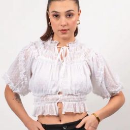 Strong & Brave White Polyester Embroidery Blouse Top-image-11