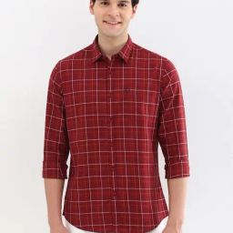 Allen Solly Red Cotton Regular fit Checks Shirts-image-70