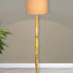 Homesake Rustic Walnut Brown Floor Lamp with Off-White Shade Antique Fanny Figure Design-37