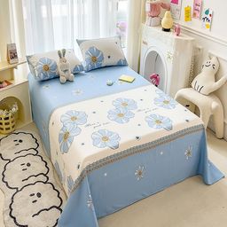 JC HOME Off White & Blue Floral 140 TC Single Bedsheet with 1 Pillow Covers-image-36