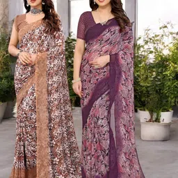 Moda Rapido Pack Of 2 Floral Printed Pure Georgette Saree-56