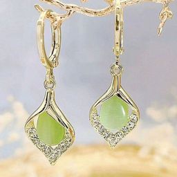 CareDone Gold-Plated Artificial Stones Studded Contemporary Shaped Korean Drop Earrings-51