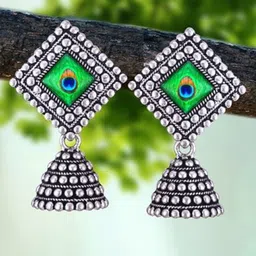 DIVASTRI Set Of 4 Silver-Plated Square Shaped Oxidized Jhumkas-20