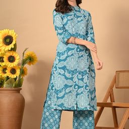 HERE&NOW Women Ethnic Motifs Printed Cotton Kurta with Palazzo-picture-14