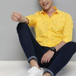 Mast & Harbour Men Yellow Slim Fit Conversational Printed Casual Shirt-image-25