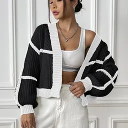 StyleCast x Revolte Black & White Striped Open Front Shrug image 5