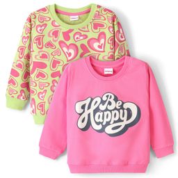 Babyhug Cotton Knit Full Sleeves Sweatshirt With Heart & Text Graphics - Pink-image-98
