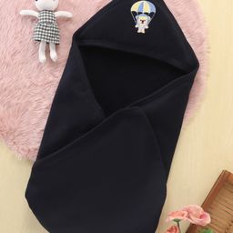 Babyhug Cotton Terry Knit Towel with Hood Bear Applique L 76.2 x B 76.2 cm - Navy Blue-image-34