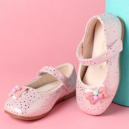 Babyoye Ballerina with Velcro Closure Dot Print & Bow Applique - Pink-image-27