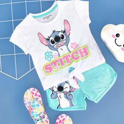 Pantaloons Junior Cotton Half Sleeves Printed Sleepwear Set - White-image-17