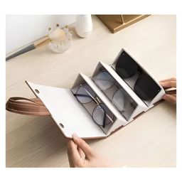COZY VIBES 3 Layer Portable Folding Sunglasses Case Wall Hanging Glasses Eyewear Holder Sunglasses Organizer Vanity Box-PACK OF 1-COLOR MAY VARY-10