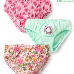 Babyoye Cotton Elastane Knit Panties With Floral Print Pack Of 3 - Light Green & Pink-picture-12