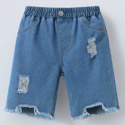 Mark & Mia Cotton Knee Length Distressed Washed Shorts - Blue-image-81