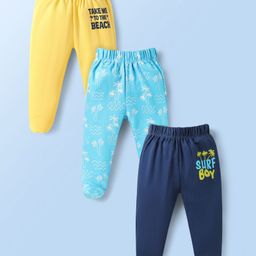 Doodle Poodle Cotton Knit Bootie Leggings with Surf Boy Text Print Pack Of 3 - Navy Blue & Yellow-image-96