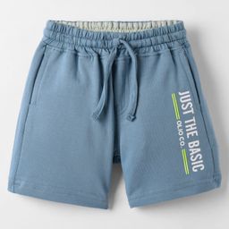 Olio Kids Cotton Knit Above Knee Length Shorts With Text Print - Light Blue-20