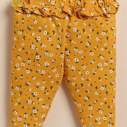 Cot & Candy Organic Cotton Floral Printed Leggings - Mustard-image-95
